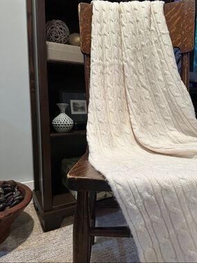 Cable Knit Cream Throw Blanket - 56x62